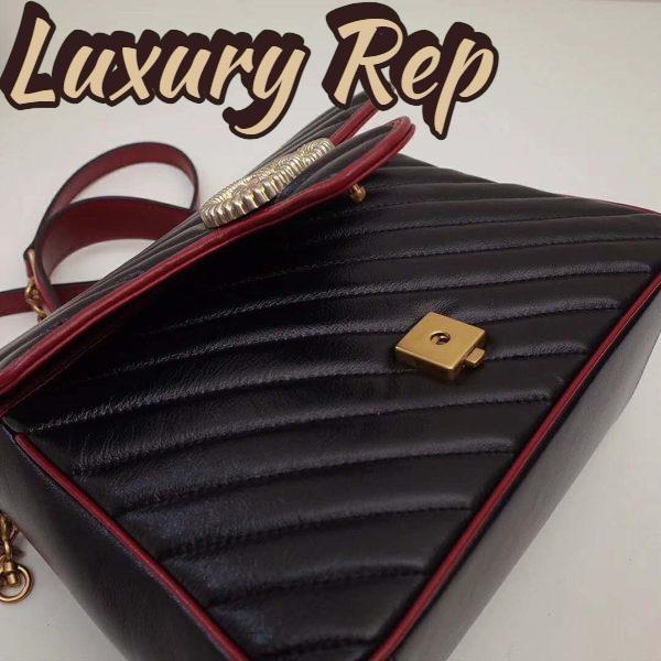 Replica Gucci GG Women GG Marmont Small Top Handle Bag in Black Diagonal Matelassé Leather 7