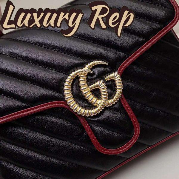 Replica Gucci GG Women GG Marmont Small Top Handle Bag in Black Diagonal Matelassé Leather 8