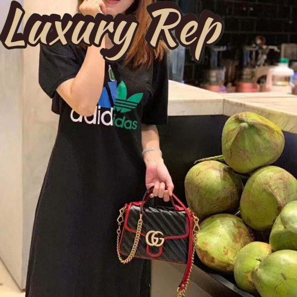 Replica Gucci GG Women GG Marmont Small Top Handle Bag in Black Diagonal Matelassé Leather 11