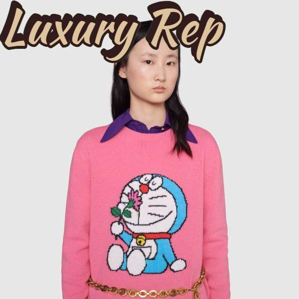 Replica Gucci Women Doraemon x Gucci Wool Sweater Pink Wool Crewneck 11