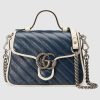 Replica Gucci GG Women GG Marmont Mini Top Handle Bag in Blue Diagonal Matelassé Leather