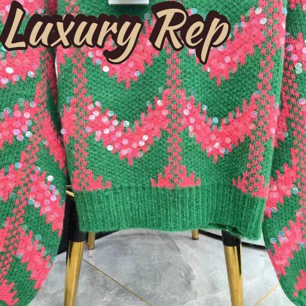 Replica Gucci Women GG Chevron Wool Sequin Sweater Crewneck Mohair Polyamide Puffed Sleeves 6