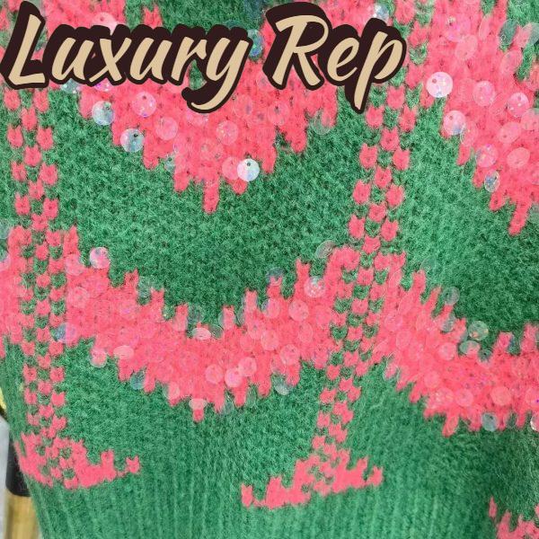 Replica Gucci Women GG Chevron Wool Sequin Sweater Crewneck Mohair Polyamide Puffed Sleeves 7