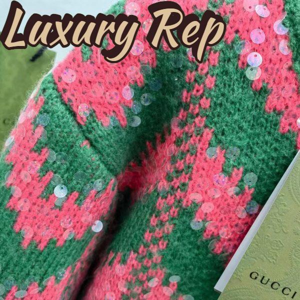 Replica Gucci Women GG Chevron Wool Sequin Sweater Crewneck Mohair Polyamide Puffed Sleeves 8