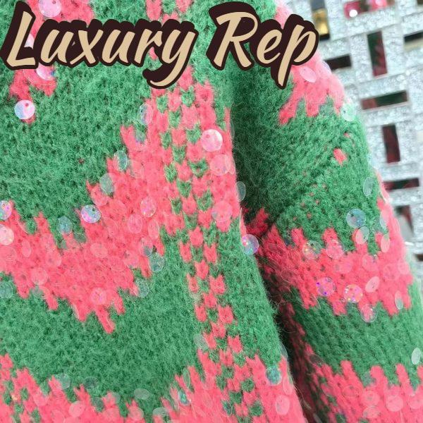 Replica Gucci Women GG Chevron Wool Sequin Sweater Crewneck Mohair Polyamide Puffed Sleeves 9