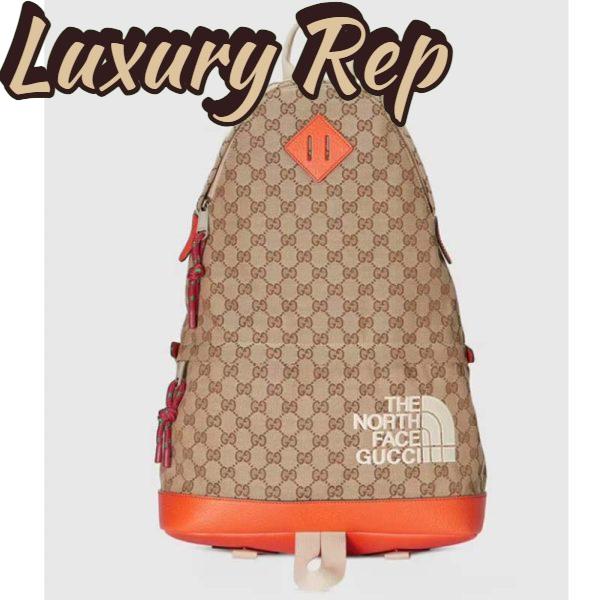 Replica Gucci Unisex The North Face x Gucci Backpack Beige Original GG Canvas Orange Leather