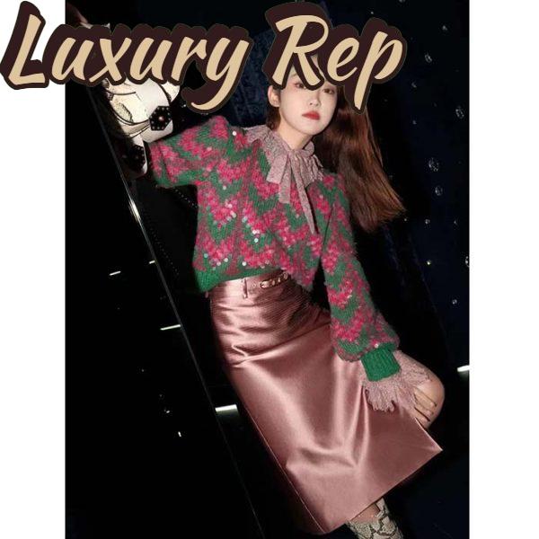 Replica Gucci Women GG Chevron Wool Sequin Sweater Crewneck Mohair Polyamide Puffed Sleeves 12
