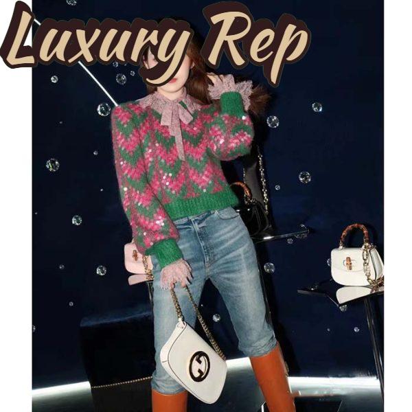 Replica Gucci Women GG Chevron Wool Sequin Sweater Crewneck Mohair Polyamide Puffed Sleeves 14