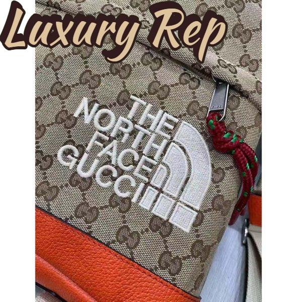 Replica Gucci Unisex The North Face x Gucci Backpack Beige Original GG Canvas Orange Leather 8