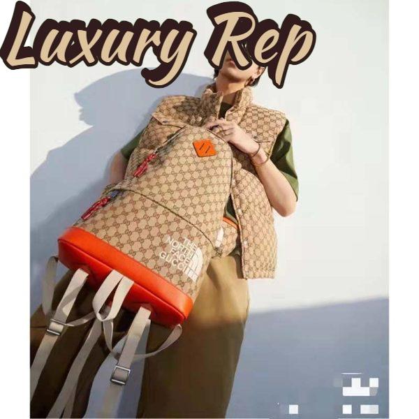 Replica Gucci Unisex The North Face x Gucci Backpack Beige Original GG Canvas Orange Leather 13