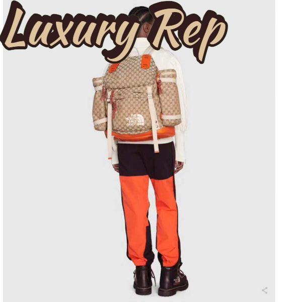 Replica Gucci Unisex The North Face x Gucci Backpack Beige Original GG Canvas Orange Leather 16