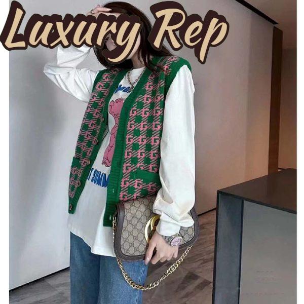 Replica Gucci Women GG HA HA HA Square G Vest Green Pink Wool Jacquard V-Neck Sleeveless 14
