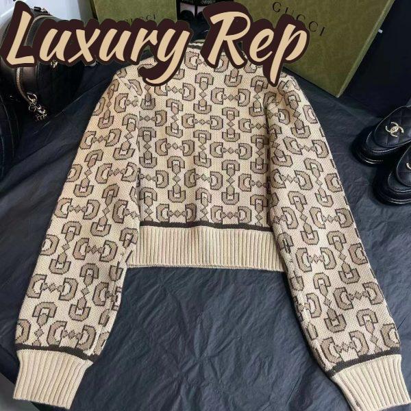 Replica Gucci Women GG Horsebit Cashmere Jacquard Sweater Camel Brown Wool Crewneck 4