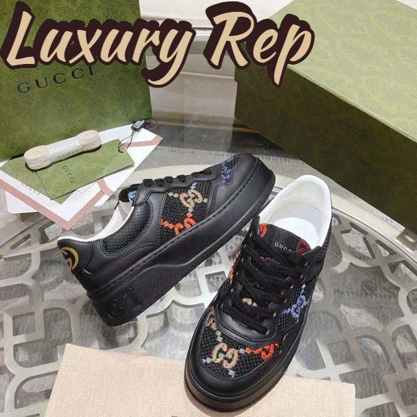 Replica Gucci Unisex GG Sneaker Black Leather Multicolor GG Fabric Mid Heel 5.6 Cm Heel 6