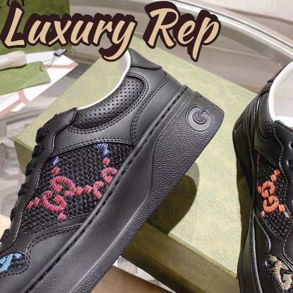 Replica Gucci Unisex GG Sneaker Black Leather Multicolor GG Fabric Mid Heel 5.6 Cm Heel 9