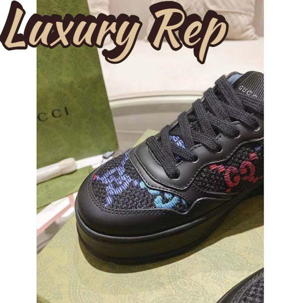 Replica Gucci Unisex GG Sneaker Black Leather Multicolor GG Fabric Mid Heel 5.6 Cm Heel 10