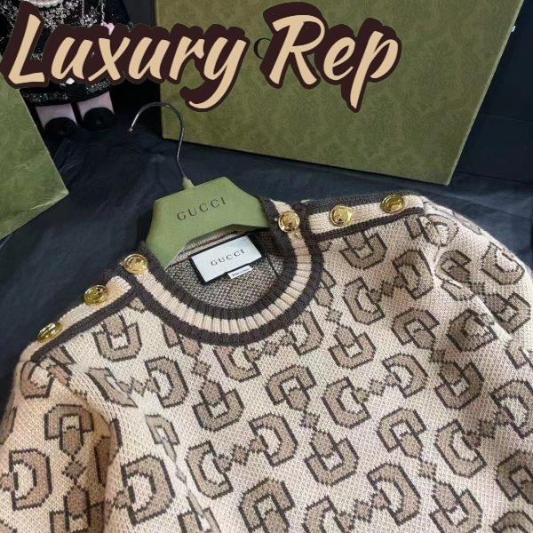 Replica Gucci Women GG Horsebit Cashmere Jacquard Sweater Camel Brown Wool Crewneck 9