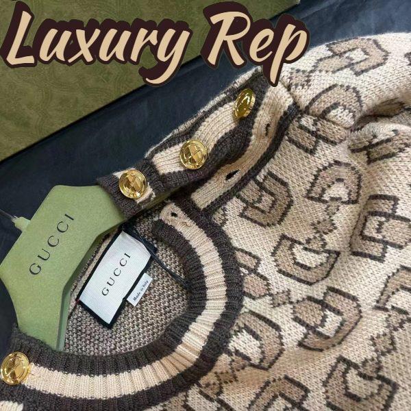 Replica Gucci Women GG Horsebit Cashmere Jacquard Sweater Camel Brown Wool Crewneck 10