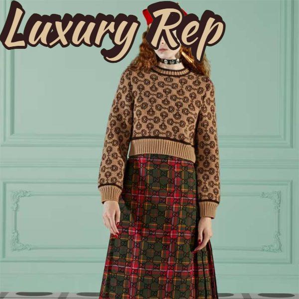 Replica Gucci Women GG Horsebit Cashmere Jacquard Sweater Camel Brown Wool Crewneck 17