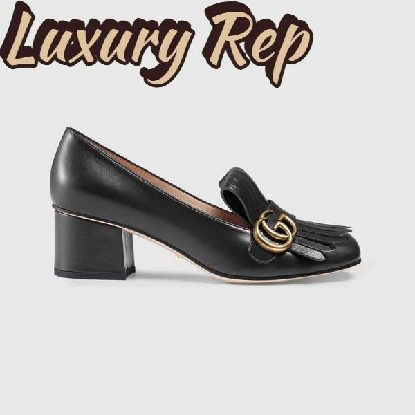 Replica Gucci Women Shoes Leather Mid-Heel Pump 50mm Heel-Black 2