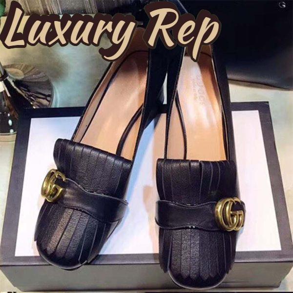 Replica Gucci Women Shoes Leather Mid-Heel Pump 50mm Heel-Black 3