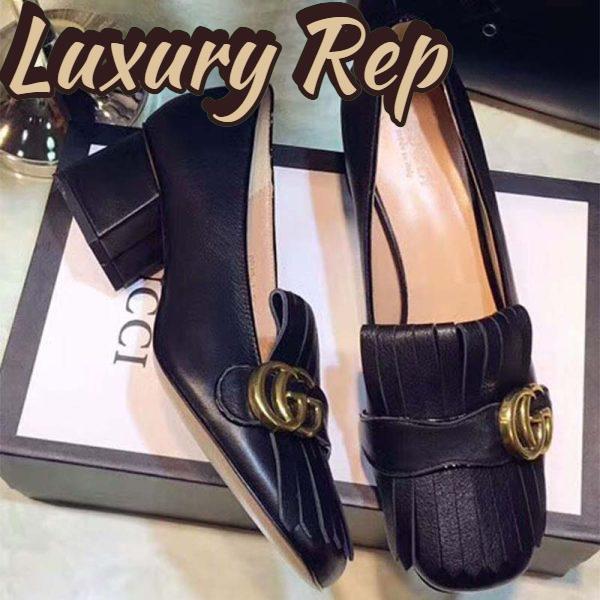 Replica Gucci Women Shoes Leather Mid-Heel Pump 50mm Heel-Black 4
