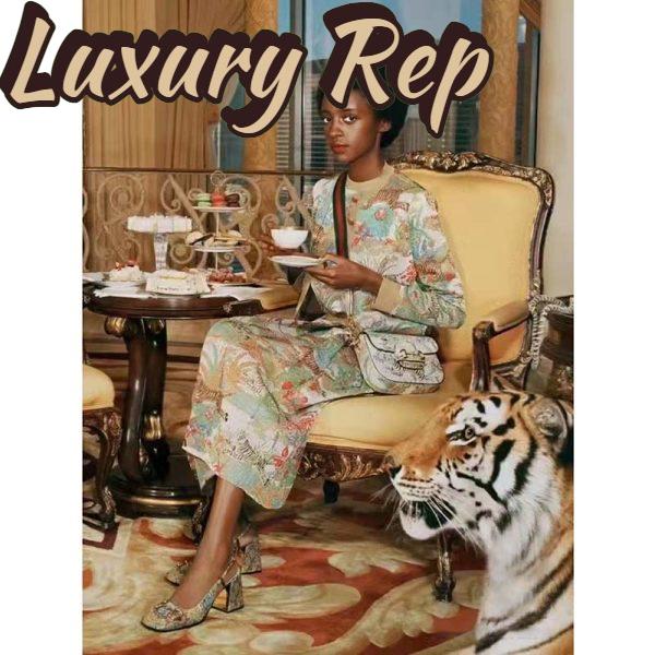 Replica Gucci Women GG Tiger Jacquard Vest Gold Green Tiger Flower Extra Fine Lurex Crewneck 12
