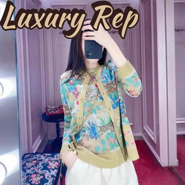 Replica Gucci Women GG Tiger Jacquard Vest Gold Green Tiger Flower Extra Fine Lurex Crewneck 13