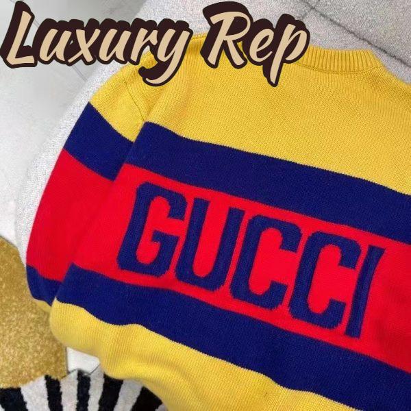 Replica Gucci Women Gucci 100 Wool Sweater Yellow Wool Blue Red Web 100 Intarsia