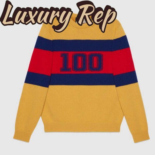 Replica Gucci Women Gucci 100 Wool Sweater Yellow Wool Blue Red Web 100 Intarsia 2