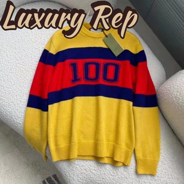 Replica Gucci Women Gucci 100 Wool Sweater Yellow Wool Blue Red Web 100 Intarsia 3