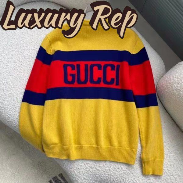 Replica Gucci Women Gucci 100 Wool Sweater Yellow Wool Blue Red Web 100 Intarsia 4