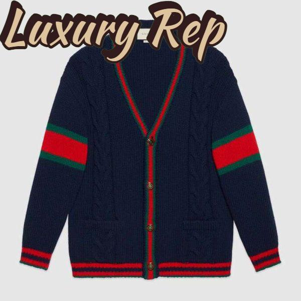 Replica Gucci Women Oversize Cable Knit Cardigan Sweater-Navy