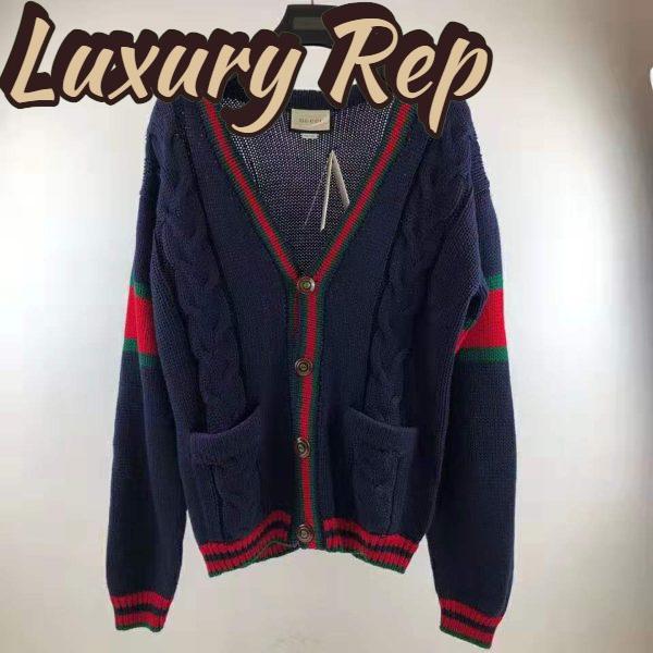 Replica Gucci Women Oversize Cable Knit Cardigan Sweater-Navy 3