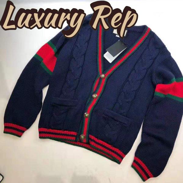 Replica Gucci Women Oversize Cable Knit Cardigan Sweater-Navy 5