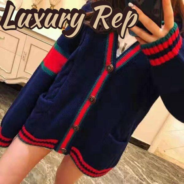 Replica Gucci Women Oversize Cable Knit Cardigan Sweater-Navy 9