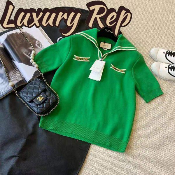 Replica Gucci Women Wool Polo Shirt with Contrast Trim Front Pockets Button-Through Placket 3