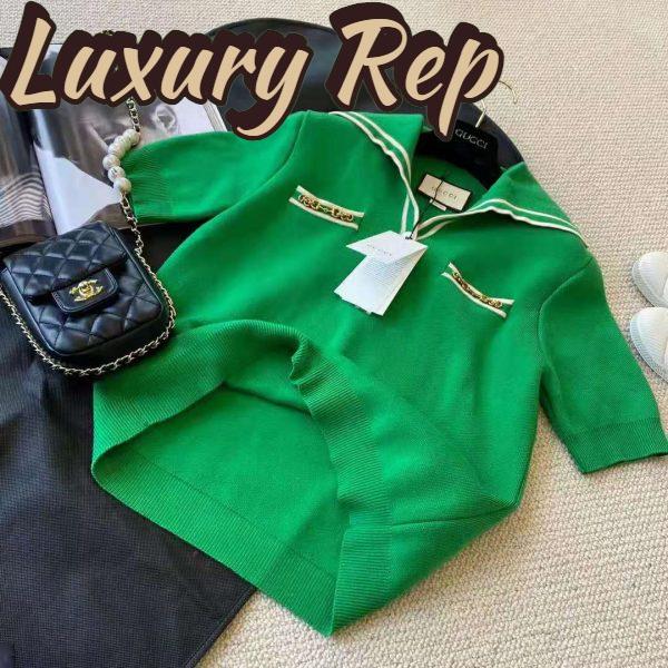 Replica Gucci Women Wool Polo Shirt with Contrast Trim Front Pockets Button-Through Placket 4
