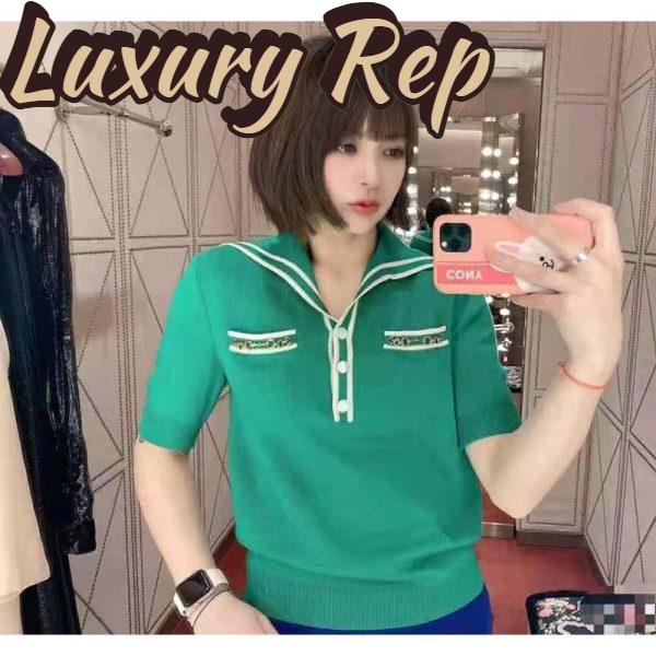 Replica Gucci Women Wool Polo Shirt with Contrast Trim Front Pockets Button-Through Placket 12