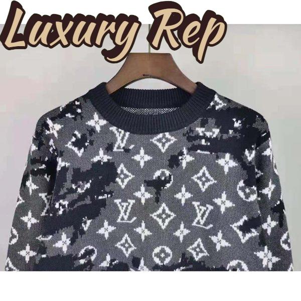 Replica Louis Vuitton LV Men Distressed Monogram Crewneck Grey Merino Wool 5