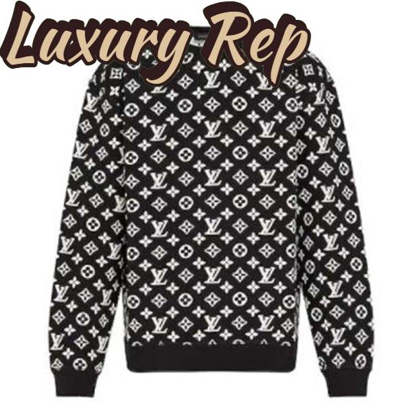 Replica Louis Vuitton LV Men Full Monogram Jacquard Crew Neck Cotton Black