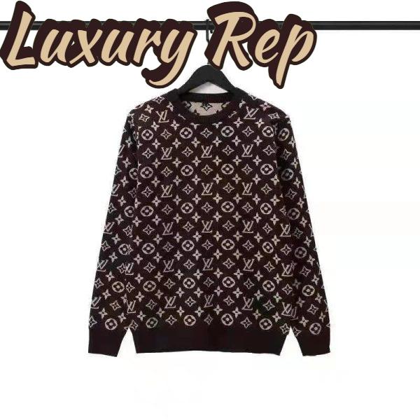 Replica Louis Vuitton LV Men Full Monogram Jacquard Crew Neck Cotton Black 3