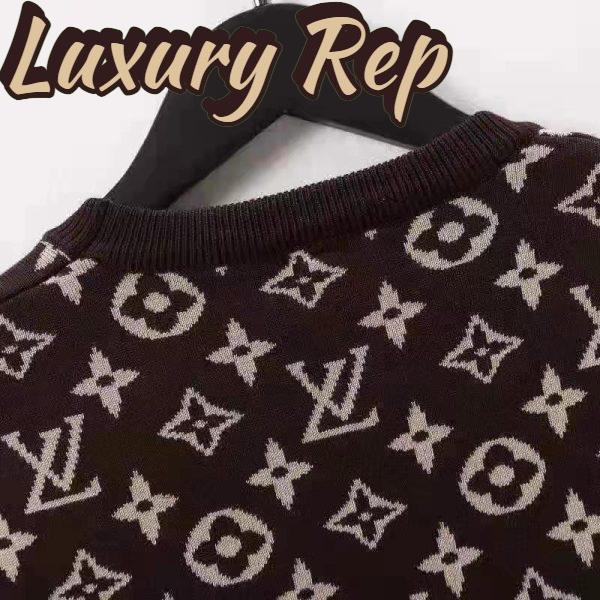 Replica Louis Vuitton LV Men Full Monogram Jacquard Crew Neck Cotton Black 5