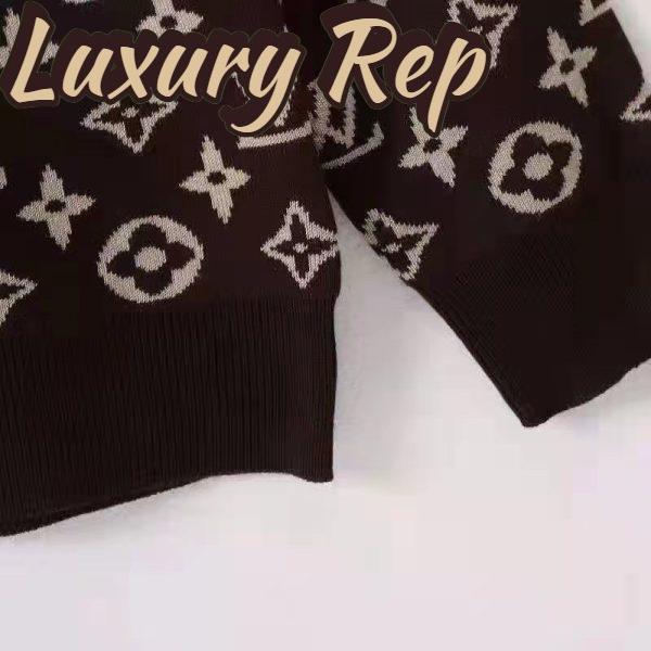 Replica Louis Vuitton LV Men Full Monogram Jacquard Crew Neck Cotton Black 8