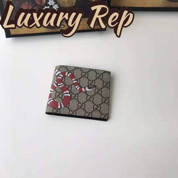 Replica Gucci GG Men Kingsnake Print GG Supreme Wallet in Beige/Ebony GG Supreme Canvas 3