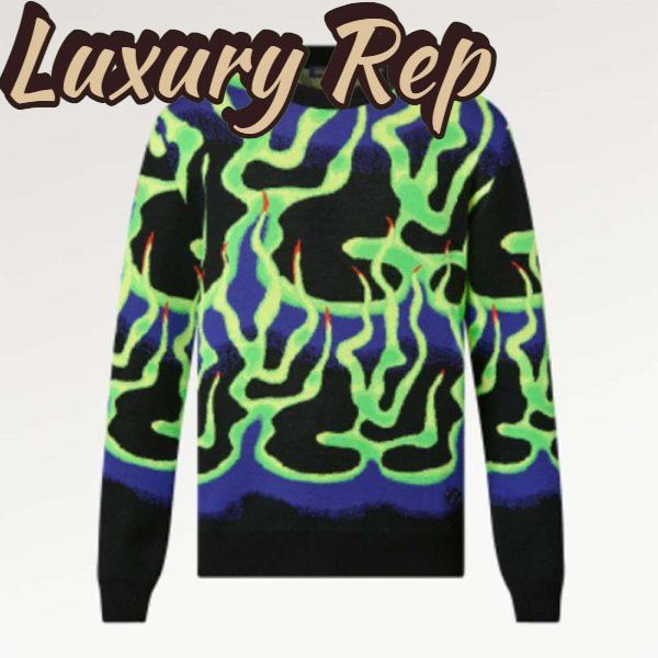 Replica Louis Vuitton LV Women Graphic Crewneck Wool Green Blue Black Multicolor Regular Fit