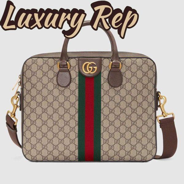 Replica Gucci GG Men Ophidia GG Briefcase in Beige/Ebony Soft GG Supreme Canvas
