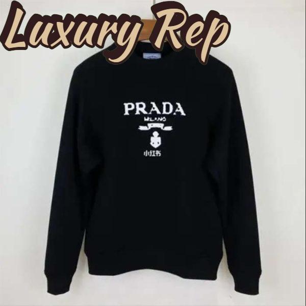 Replica Prada Men Cashmere Wool Prada Logo Crew-Neck Sweater Black Menswear Fit 3
