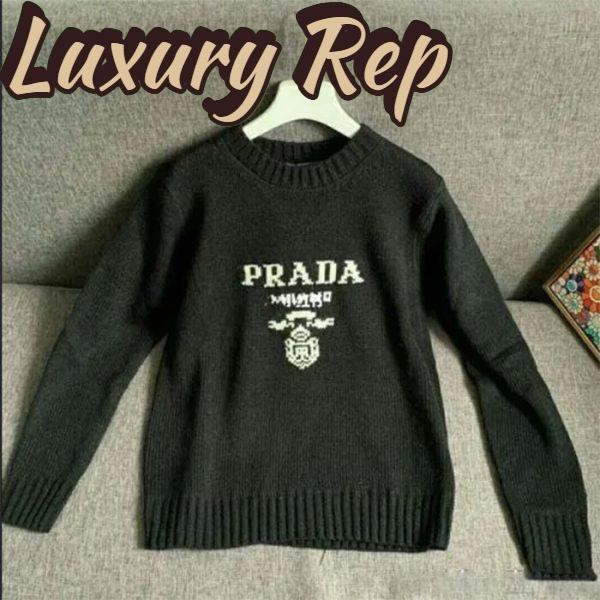 Replica Prada Men Cashmere Wool Prada Logo Crew-Neck Sweater Black Menswear Fit 4