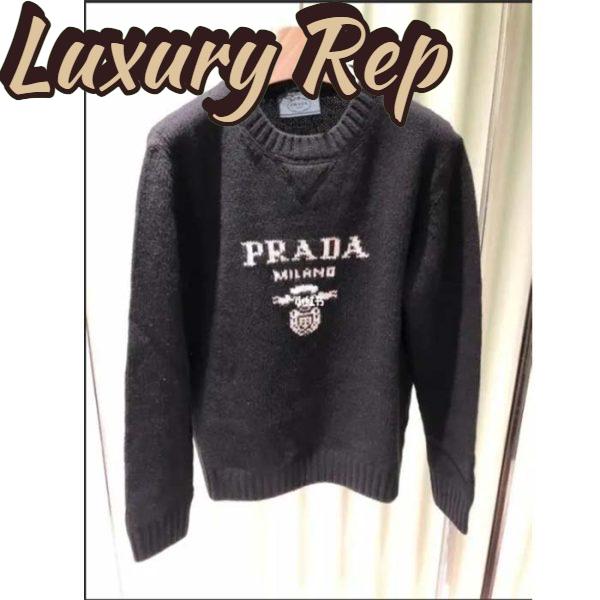 Replica Prada Men Cashmere Wool Prada Logo Crew-Neck Sweater Black Menswear Fit 5